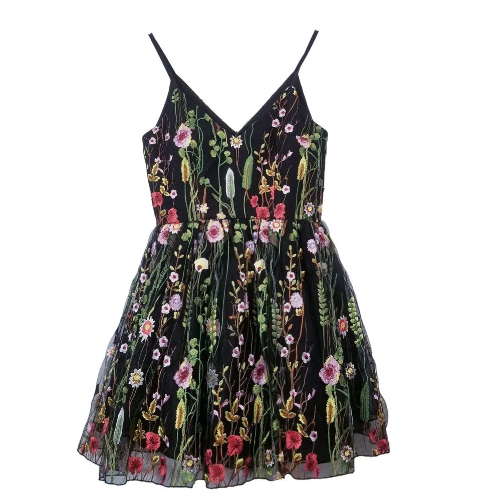 Mac Duggal Floral Embroidery Fit and Flare Mini Dress Fairycore Nature